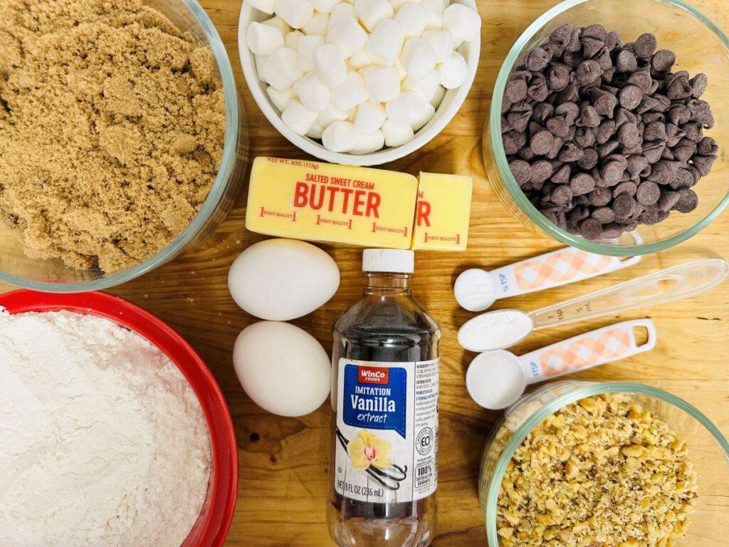 Ingredients for chocolate chip dessert pizza.