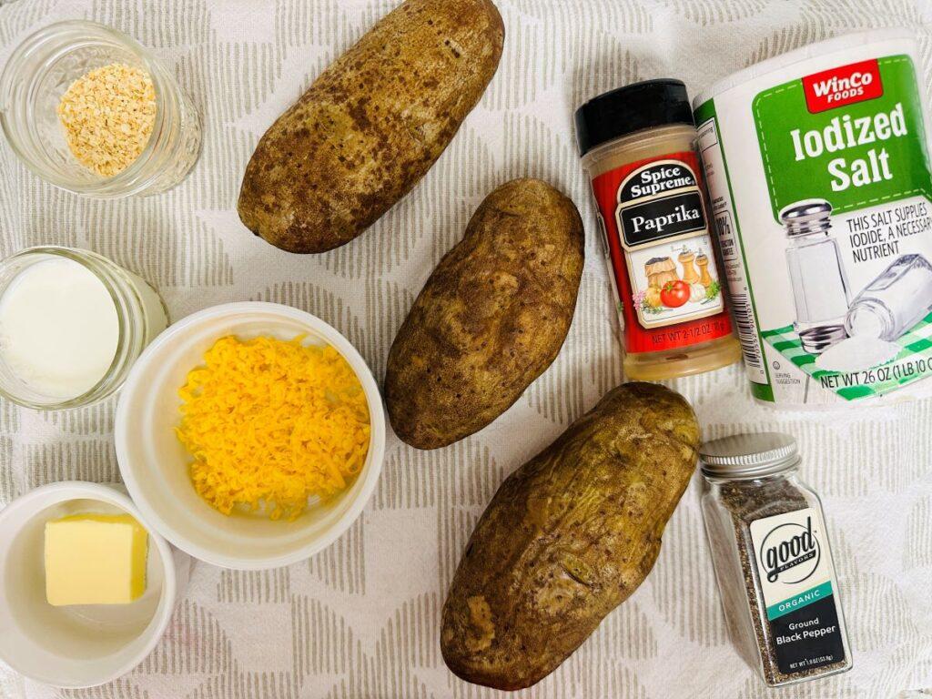 Ingredients for stuffed baked potatoes.