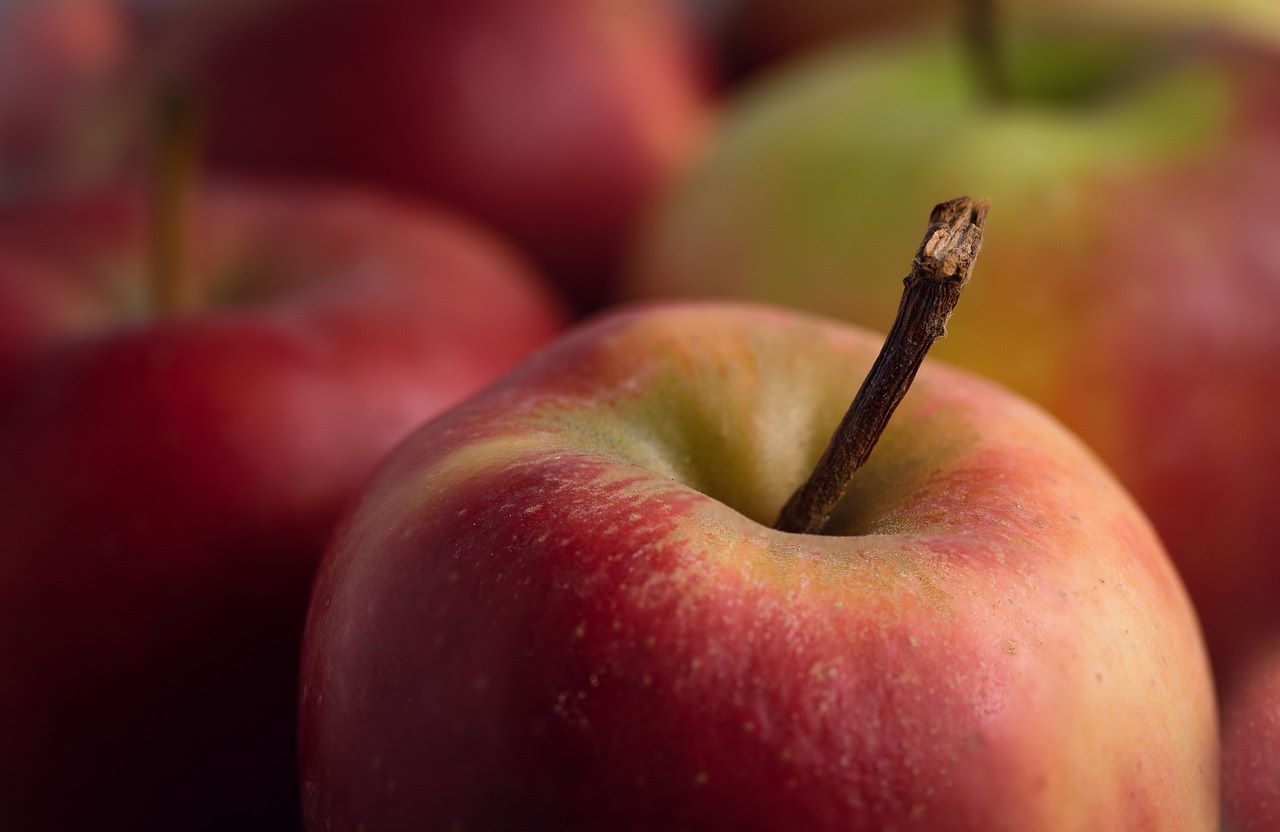Close up of red and yellow apple.