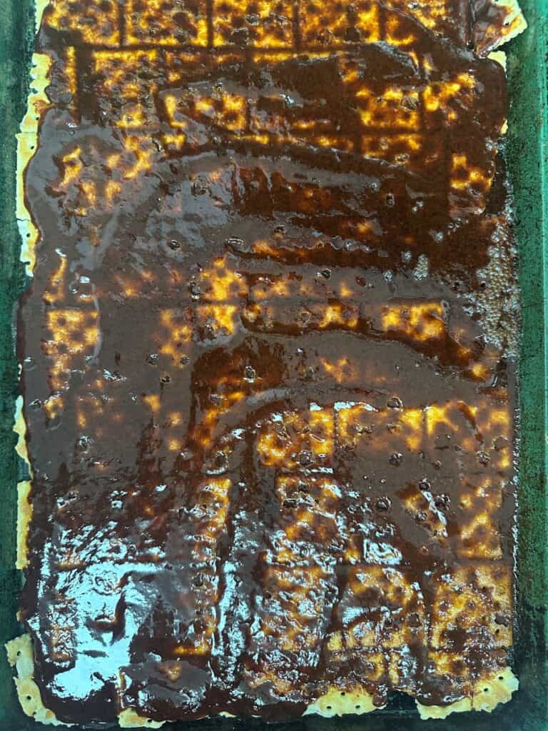 Crackers topped with brown sugar mixture after baking.