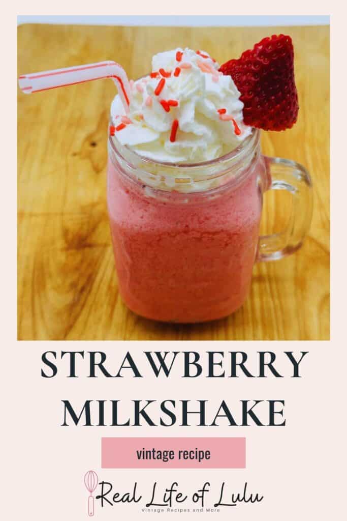 Pinterest pin for strawberry milkshake.