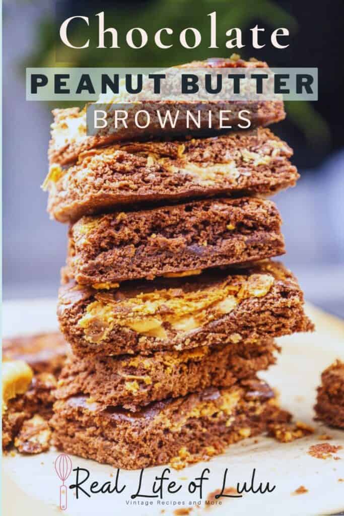 Pinterest pin for chocolate peanut butter brownies.