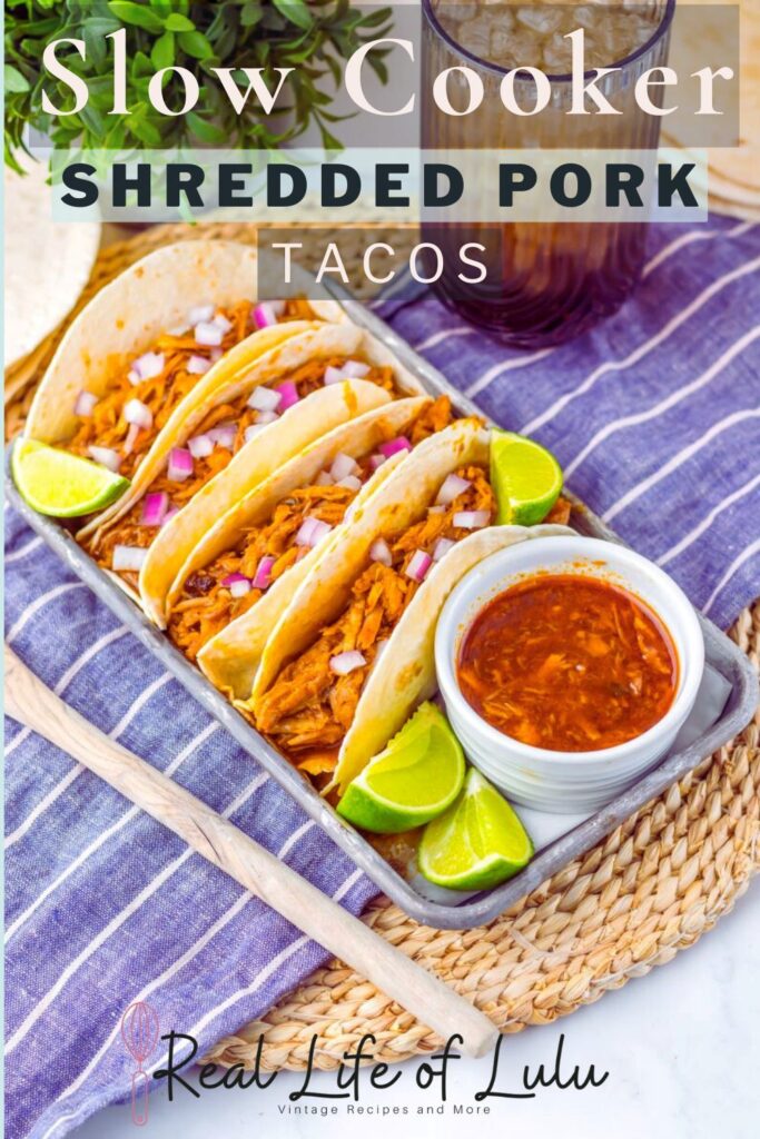 Slow cooker shredded pork tacos Pinterest pin.