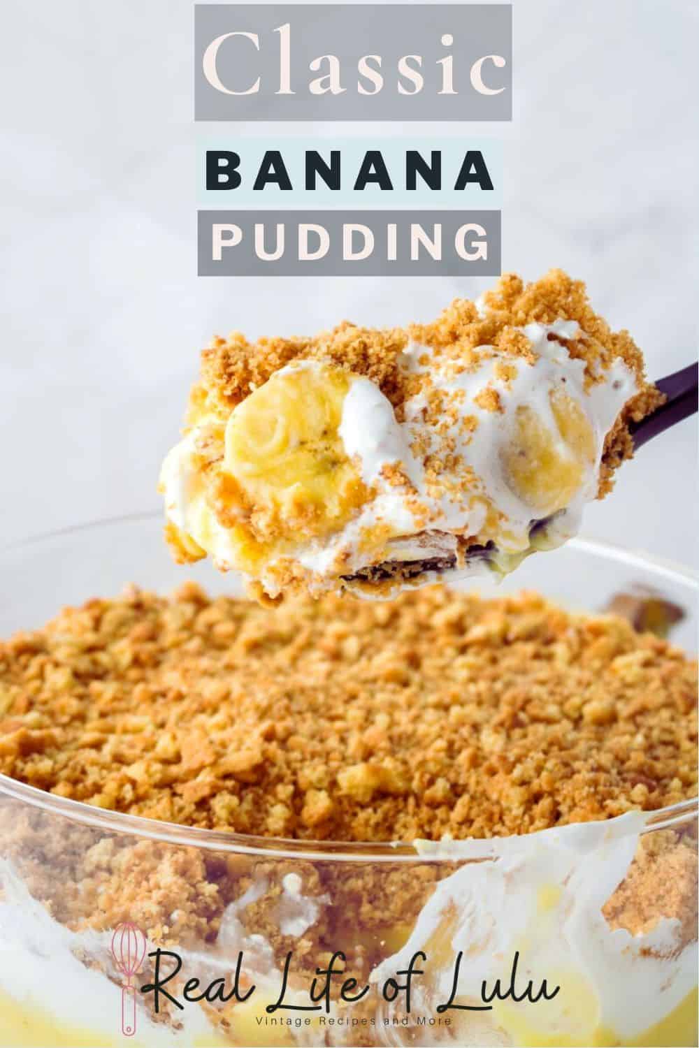 Pinterest pin for banana pudding.