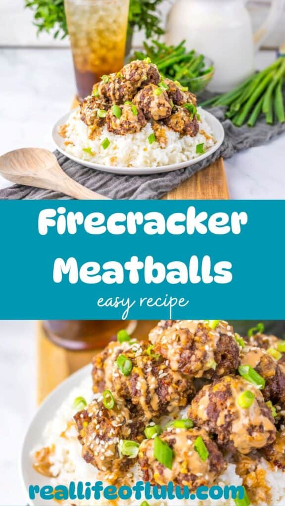Pinterest pin for firecracker meatballs.