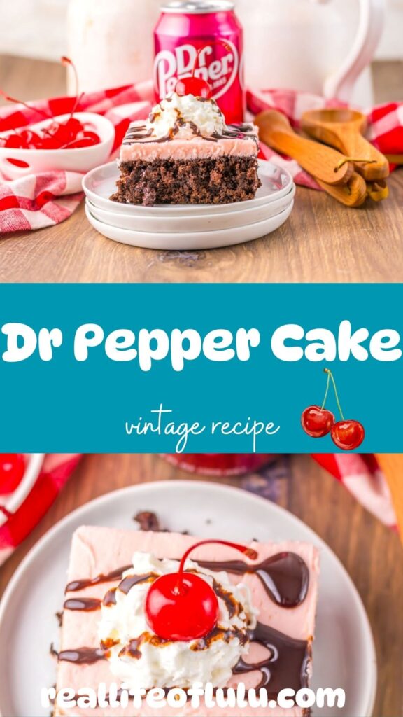 Pinterest pin for Dr Pepper cake.