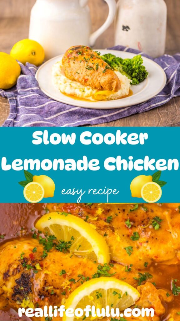 Pinterest pin for slow cooker lemonade chicken.